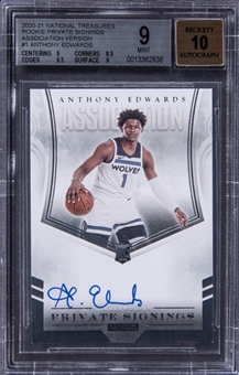2020-21 Panini National Treasures Rookie Private Signings Association Version #1 Anthony Edwards Signed Rookie Card - BGS MINT 9/BGS 10